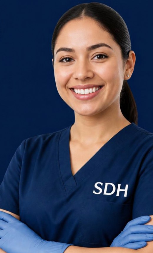 Higienista dental de Servicios Dentales Hispanos sonriendo